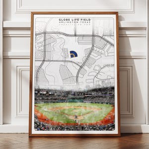 Texas Rangers Baseball Team, Globe Life Field Stadion Poster, Lageplan Wanddekoration für Sport Büro Kunst, einzigartige Geschenkidee für Ihn Sie