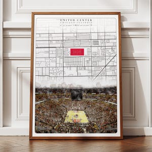 Chicago Bulls Stadion Poster, United Center Kunstwerk, Minimalistische Basketball Kunst, digitales Gaming Raumdekor, einzigartige Geschenkidee für NBA Fans