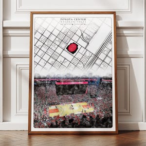 Toyota Center Stadium Poster, Houston Rockets Mid Century Modern Minimalist Artwork, Sports Fans Gifts for Him Her, NBA Basketball Art