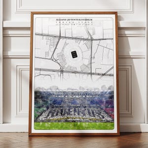 Affiche numérique imprimable de l'emplacement du stade de la Juventus Allianz - Turin, Italie, carte du stade de football, idée cadeau décoration murale pour fan, art moderne