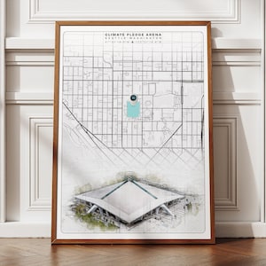 Klimaversprechen Arenas Stadion Poster, einzigartiges Dekor von Stanley Kraken, moderne minimalistische Wandkunst der Mitte des Jahrhunderts, Hockeyspielergeschenk für ihn sie