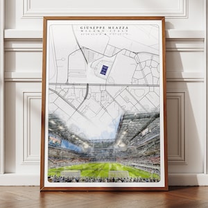 Giuseppe Meazza Stadium Map Art Print - Milan, Italy (Digital Download)