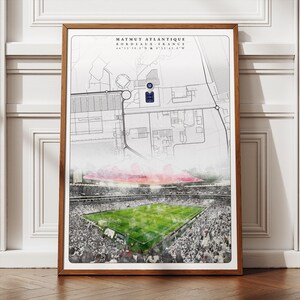Matmut Atlantique Stadion Karte Poster, druckbare ästhetische Fußballkunst, Bordeaux Fußball Wanddekor, einzigartige Sport Kunstwerk Geschenkideen