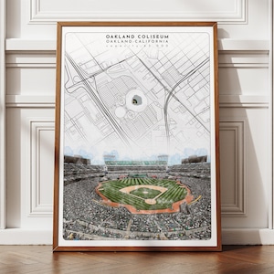 Decoração de parede do lendário Oakland Athletics - pôster do estádio de beisebol do Oakland Coliseum, presentes para ele e ela, arte esportiva da MLB para sala de jogos