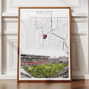 Audi Field Standort Wandkunst, trendiges Stadion Karte Poster für Innendekoration, Ideen für Fußballliebhaber Geschenk, moderne Fußball Kunstwerk