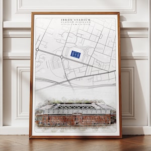 Ibrox Stadion Lageplan Kunstwerk, trendiges Fußballsyndrom Poster für Innendekoration, Fußballfan Geschenk für Liebhaber, Rangers Wandkunst