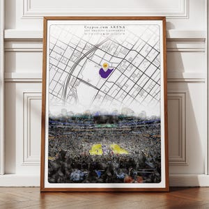 Crypto.com Arena-stadionkaart poster, Los Angeles Lakers NBA Lovers Art, basketbal minimalistisch kunstwerk, sportfans cadeaus voor hem haar