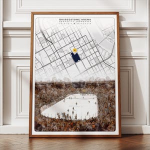 Bridgestone Arena Stadion Poster, Einzigartiges Nashville Predators Dekor, Moderne minimalistische Wandkunst Mitte des Jahrhunderts, Hockeyspielergeschenk für Sie