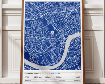 Stamford Bridge Stadium Map Art: Chelsea FC Soccer Poster (Digital Download)