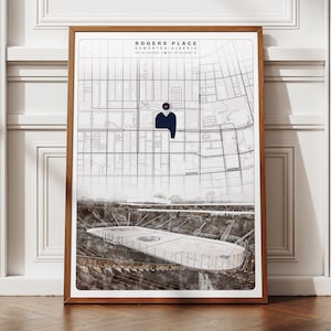 Rogers Placer Lageplan Poster, legendäres Edmonton Oilers Stadion Poster, Mitte des Jahrhunderts moderne Sportkunst, Hockeyfangeschenke für Ihn Sie