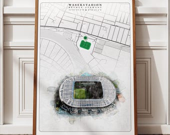 Weserstadion Stadium Map Art: Werder Bremen Soccer Gift (Digital Download)