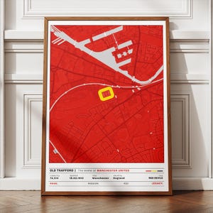 Old Trafford Stadium Map Poster, Manchester United Wall Art, Soccer Decor for Gaming Room & Man Cave, Football Fans Gift Ideas