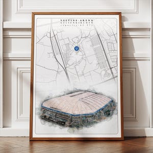 Veltins Arena Stadion Poster, moderne Sportkunst, digitale Kunst für Innendekoration, Fußball Fan Geschenk, Schalke Lage Karte Wandkunst
