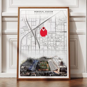 Memorial Stadium Map Art Print: Nebraska Cornhuskers Football Gift (Digital Download)