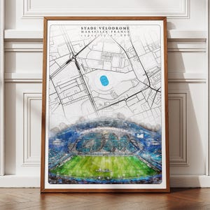 Legendäre Stade Vélodrome Stadion Karte Kunstwerk, Digitales Fußball Dekor für Spielzimmer, Geschenkidee für Fußballliebhaber, Urban Wohnkultur