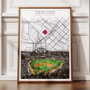 Target Field Artwork, Digital Baseball Art, Minnesota Twins MLB Stadium Poster, Wall Decor for Gaming Room, Lovers Gift Idea for Fan