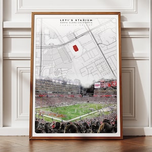 Levi's Stadion Karte Poster, Minimalistische ästhetische Kinderzimmer Wand Dekoration, Schwarz und Weiss Fußball Dekorationen, Einzigartige Geschenkidee für Ihn Sie