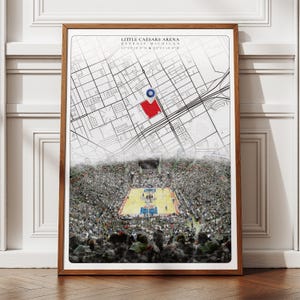 Littlenehress Arena NBA Poster, Detroit Pistons Stadion Poster, Mid Century Modern Sportkunst, Basketball Geschenke für Ihn Sie