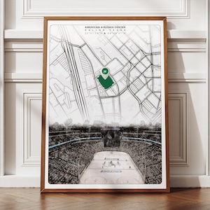 American Lines Center Karte Poster, Dallas Stars Stadion Kunst, Mid Century Modern Home Office Dekor, digitaler Download Geschenk für Hockey-Fans