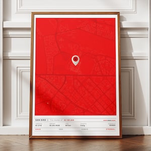 San Siro Location Map Artwork, Trendy Soccer Stadium Poster for Interior Decoration, Football Gift for Fan Lovers, AC Milan Wall Art