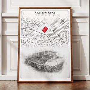 Anfield Road Stadium Map Poster, Digital Printable Football Wall Art, Aesthetic Soccer Decor for Gaming Room, Gift Idea for Liverpool Fans