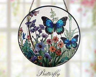 Butterfly Stained Glass Suncatcher, Colorful Window Hanging Decoration Gift, Ornament for Nature Lovers, Butterfly Lover Gift