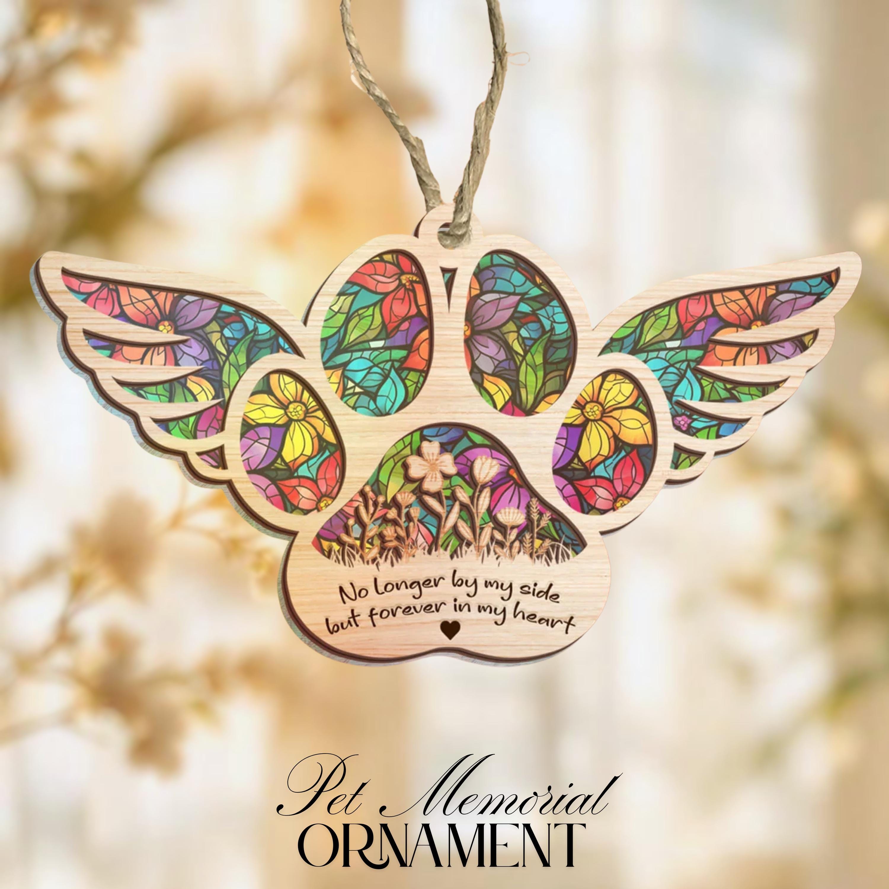 Dog Paw With Angel Wings Memorial Suncatcher, Pet Loss Sympathy ...