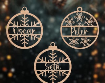 Personalized Wooden Christmas Ornament, Custom Name Laser-Cut Birch Gift, Snowflake Christmas Decoration, Holiday Decor, Gift For Christmas