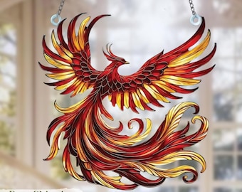Phoenix Acrylic Suncatcher – Mythical Window Hanging Gift for Celestial Decor Phoenix Ornament, Fantasy Lover Gift, Home Window Decoration