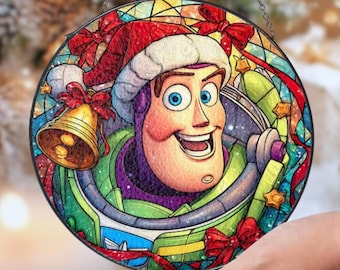 Buzz Lightyear Christmas Suncatcher, Disney Stained Glass Ornament Gift, Christmas Window Home Decoration, Holiday Decor for Toy Story Fans