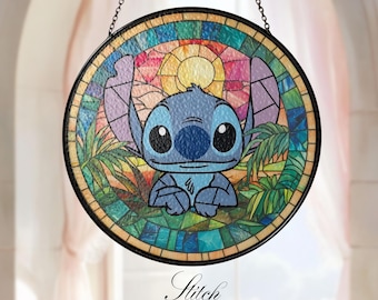Stitch Glass Suncatcher, Disney Stitch Ornament, Disneyland Wall Hanging Decor, Lilo and Stitch Fans Decor, Cute Disney Suncatcher Gifts