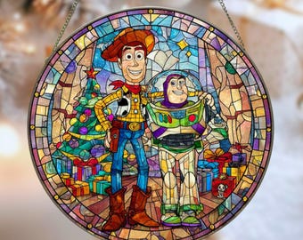 Buzz & Woody Christmas Suncatcher, Disney 2025 Tree Ornament, Gift for Friends, Movie Character Xmas Window Decoration