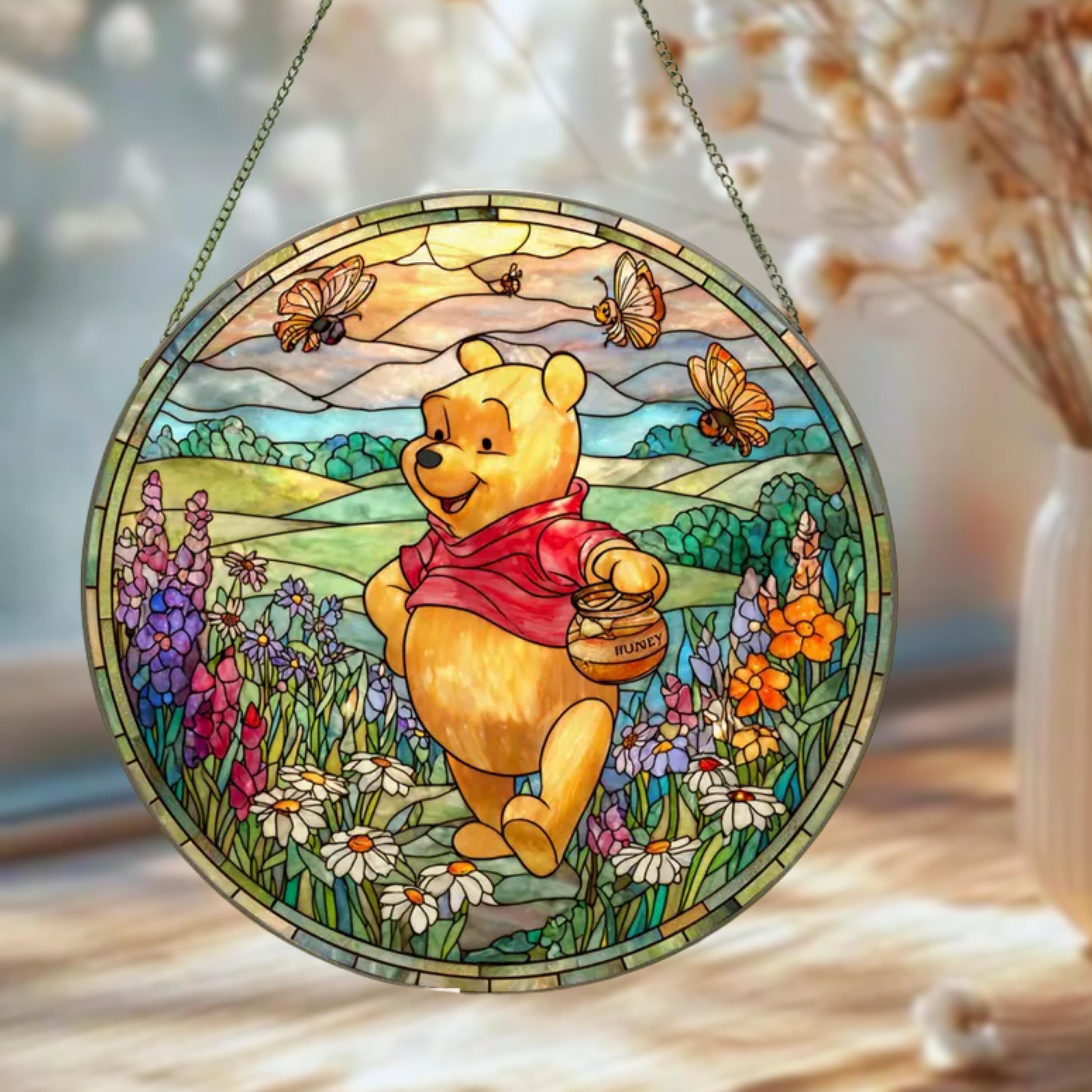 Winnie Pooh Stained Glass Style Suncatcher, Honey Pot Tiffany