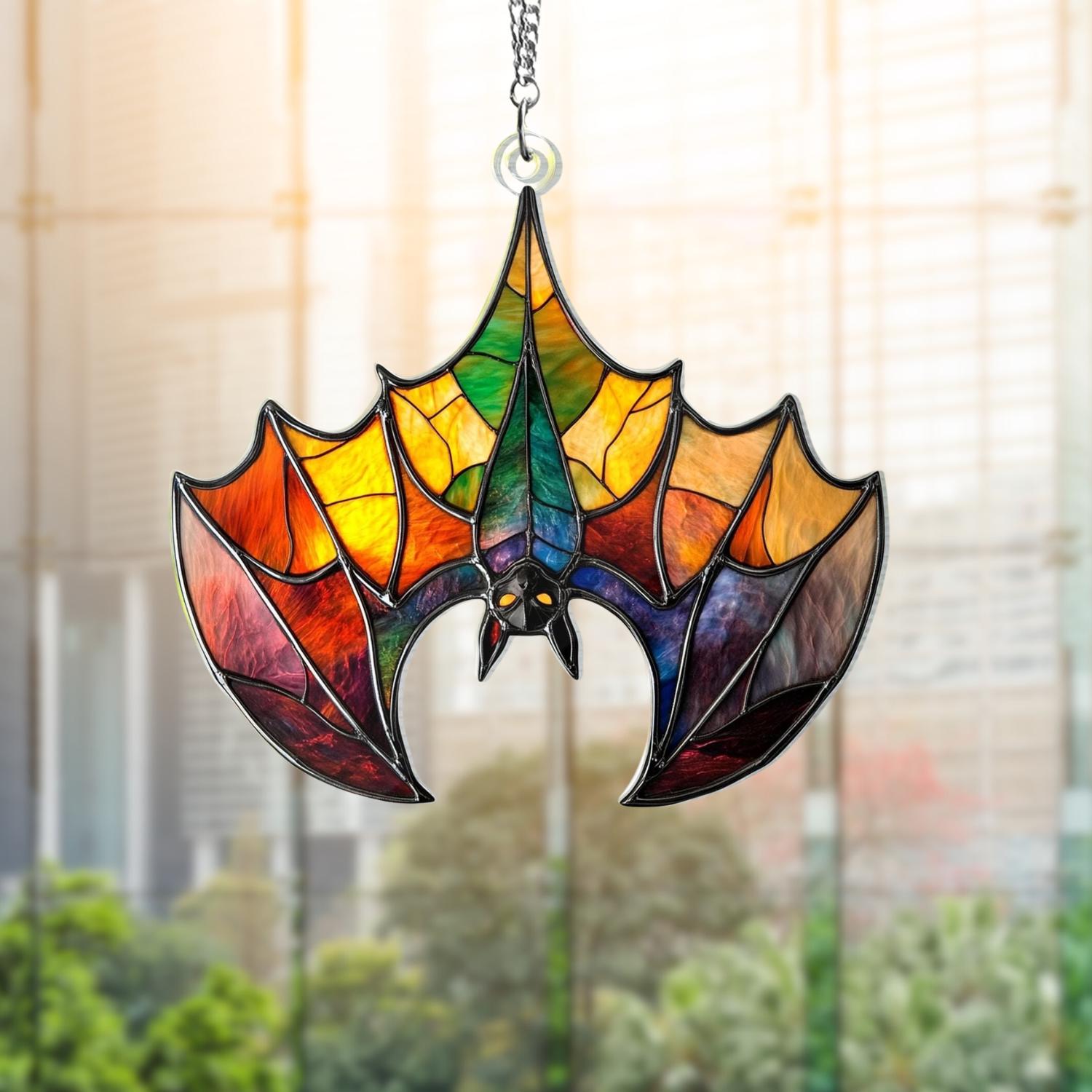 Colorful Bat Acrylic Suncatcher, Halloween Window Hanging Gift for Bat ...