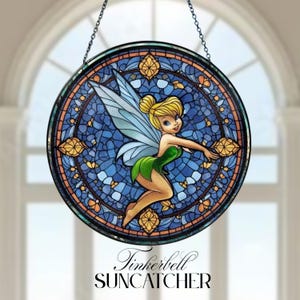 Tinkerbell Stained Glass Suncatcher – Disney Fairy Window Hanging, Green Fairy Light Ornament, Pixie Dust Decor Gift for Disney Lovers