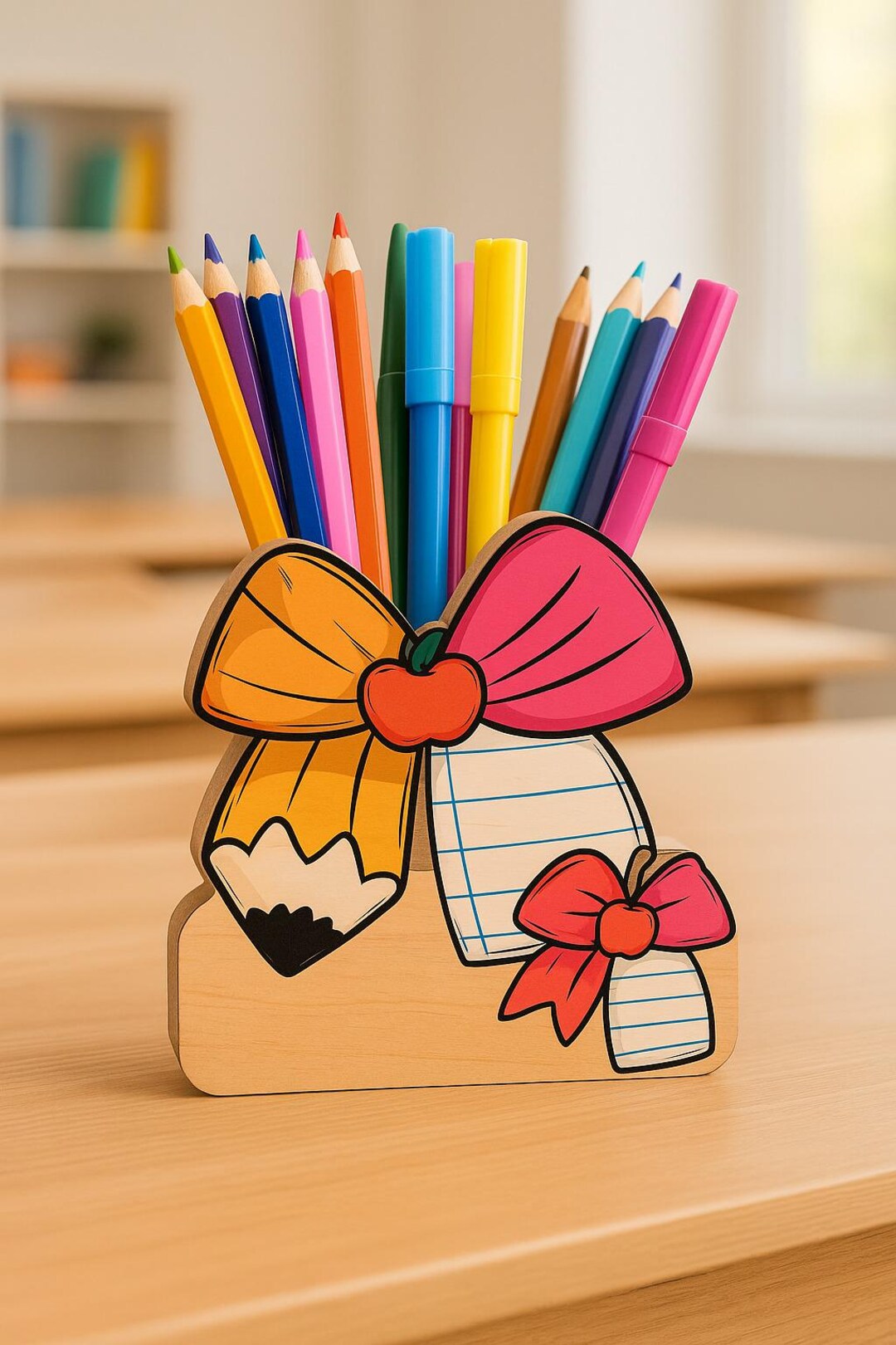 Personalized Teacher Desk Organizer – Heart Apple Pencil Holder, Custom ...