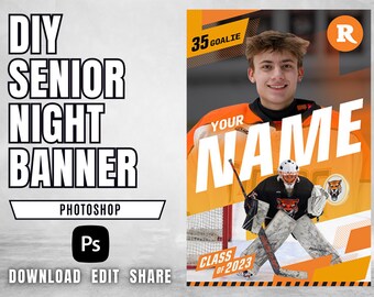 Plantilla de pancarta para la Noche de los Seniors / Póster deportivo con 2 fotos (Descarga PSB)