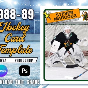 1988-89 Benutzerdefinierte Hockey Kartenvorlage | OPC/Topps Push-Pin-Stil | Canva & PSD Download | Sammelkarte mit Retro Motiv
