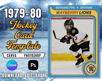 Plantilla de tarjeta de hockey 1979-80 / Canva y PSD (descarga digital)