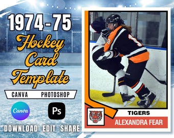 Plantilla de tarjeta de hockey retro de 1974-75 / Canva y PSD