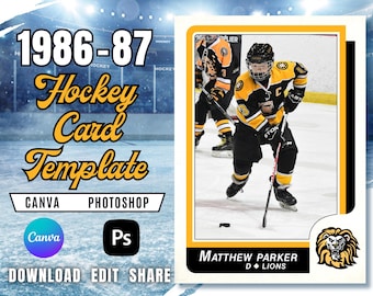 Plantilla de tarjeta de hockey 1986-87 / Estilo O-Pee-Chee editable (Canva y PSD)