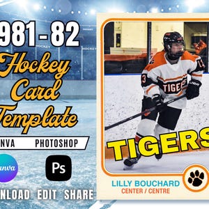 1981-82 Vintage Hockey Kartenvorlage | Anpassbare Canva & PSD | O-Pee-Chee Topps Stil | Zweisprachig Englisch/Französisch | DIY Sport Card Geschenk