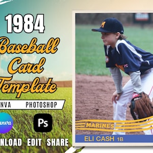 Modello di carta da baseball personalizzata del 1984 / Stile Donruss retrò / Download Canva e PSD / Design di carta sportiva vintage / Ricordo della squadra modificabile