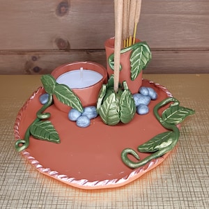 Polymer Clay Leaf Incense Holder: Tea Light & Palo Santo Tray