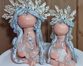 Crystal Clay Goddess Statue: Swarovski Rhinestones, Quartz, Mini Goddess of Wisdom