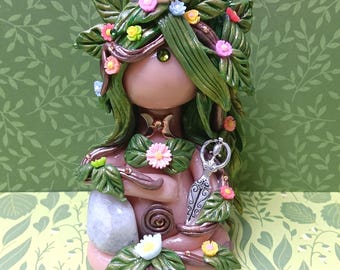 Fertility Goddess Figurine with Moonstone: Pregnant Mother Earth Altar Decor, Pre-Order