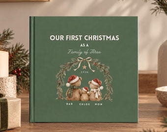 Our First Christmas as a Family of Three, Personalized Christmas Memory Book, Family Christmas Keepsake Journal, Holiday Photo Album