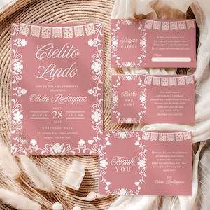 Cielito Lindo Baby Shower Girl Set Mexican Talavera Theme Invitation Cielito Lindo Baby Shower Decor Papel Picado Baby Sprinkle Invite