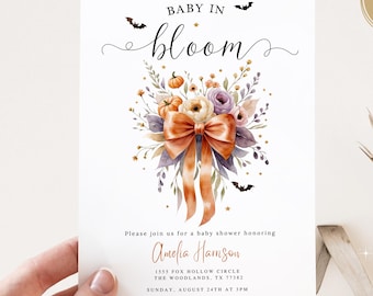 Halloween Baby Shower Invitation: Pumpkin Wildflower Theme (Digital Download)