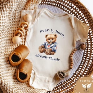 Classic Baby Bear Bodysuit Vintage Baby Shower Gift Cute Newborn Outfit Bear Baby Clothes Baby Boy Coming Home Outfit Neutral Baby Gift